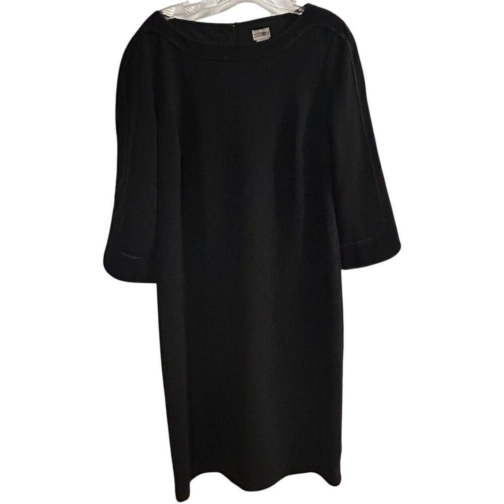 Chico's Women's Black Midi Dress Size 6‎ 3/4 Sleeve Boat Neck